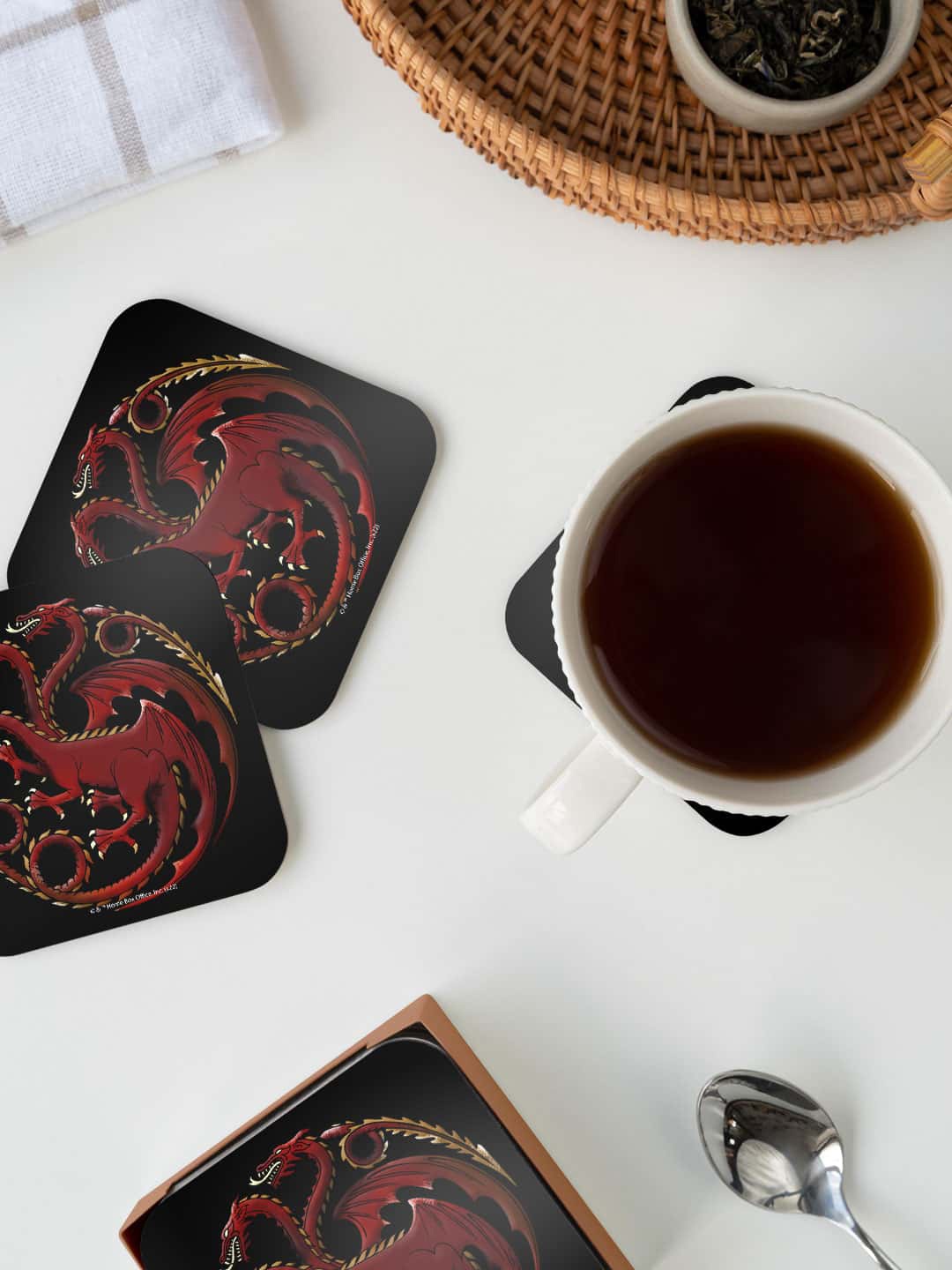 

macmerise House Of The Dragon Red & Black Dragon Sigil Printed Square Coaster