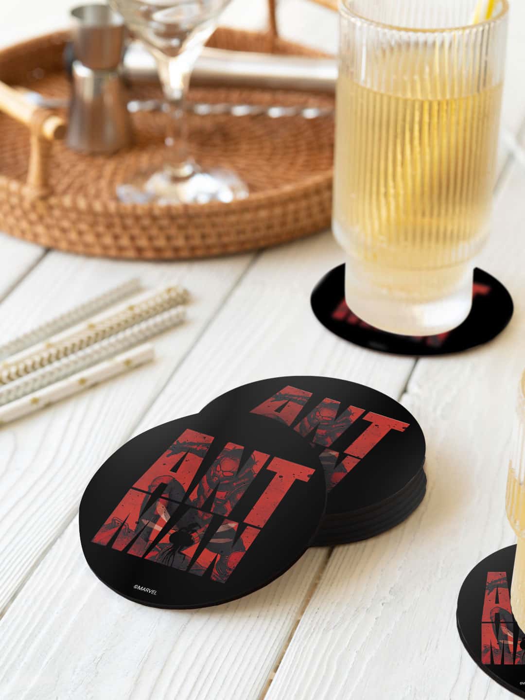 

macmerise Black & Red 6 Pieces Astonishing Ant Man Printed Round Coasters