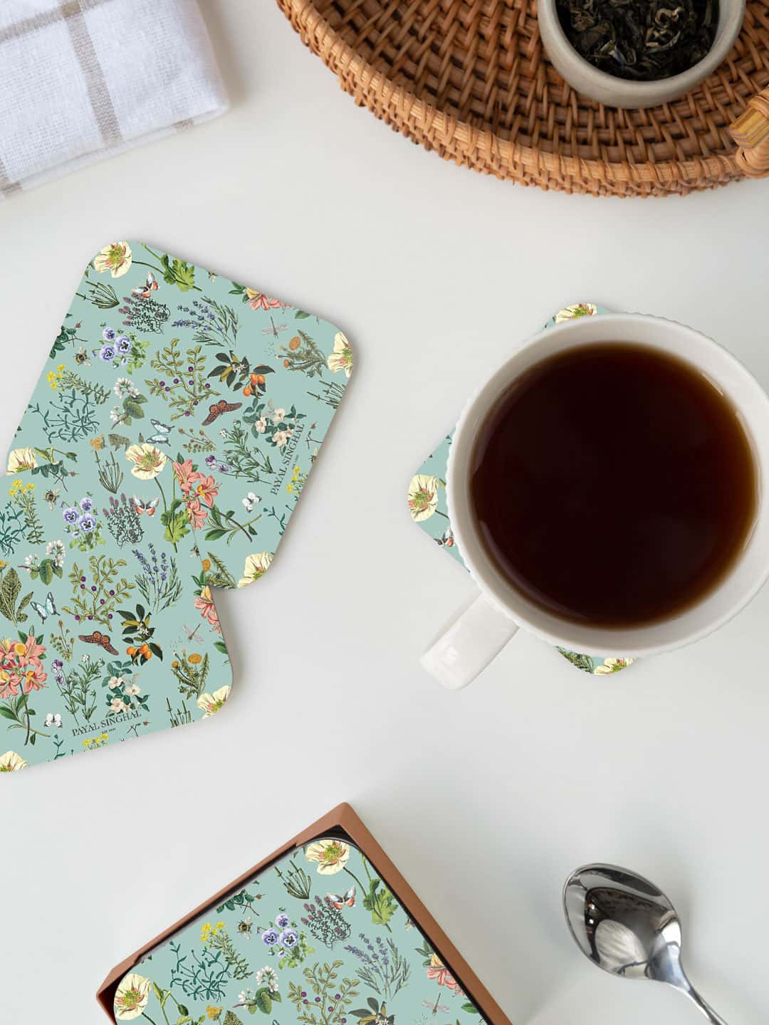 

macmerise Payal Singhal Green & Blue Titli Printed Square Coaster