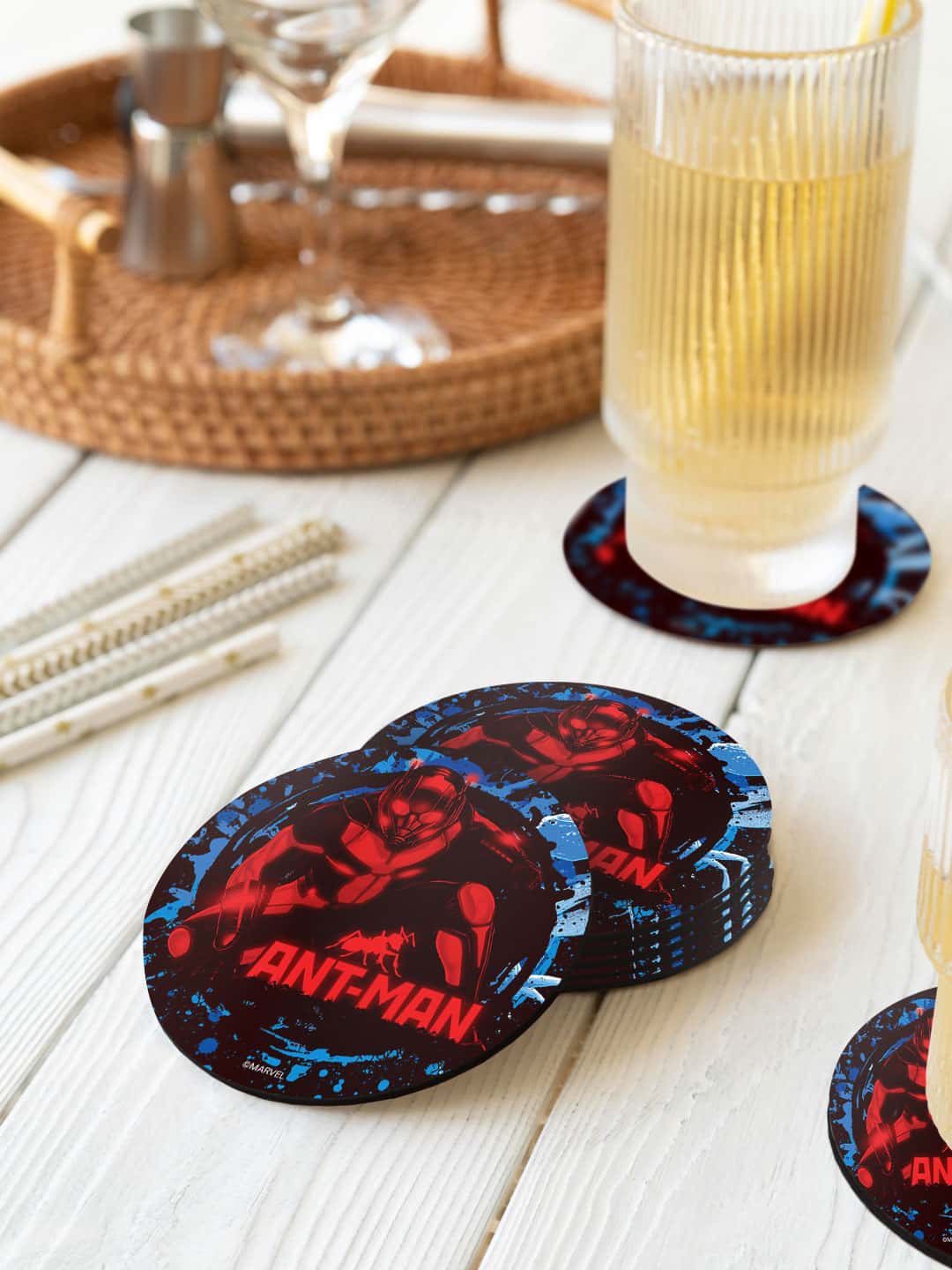 

macmerise Marvel Red & Blue 6 Pieces Neon Ant Man Printed Round Coasters