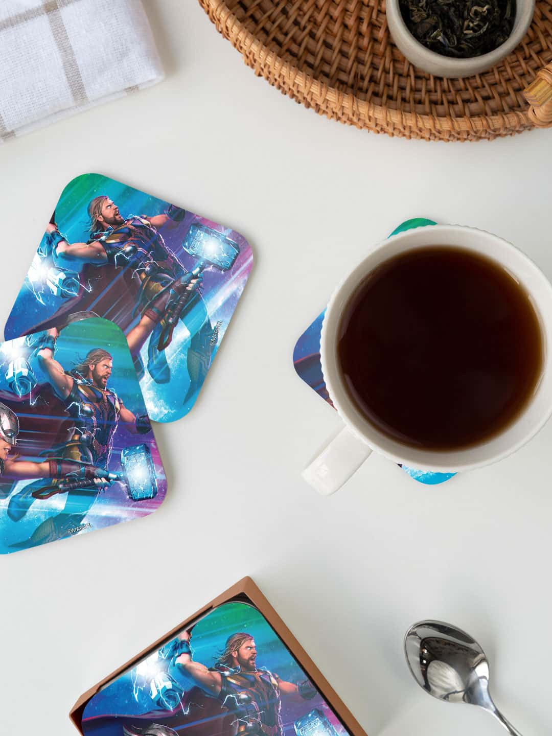 

macmerise Marvel Blue & Green Mighty & Worthy Printed Square Coaster