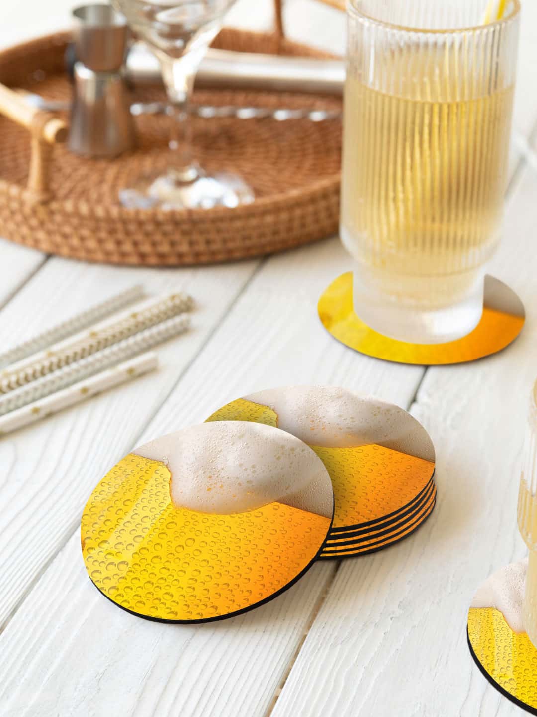 

macmerise Payal Singhal 6 Pcs Orange & Brown Printed Round Coasters