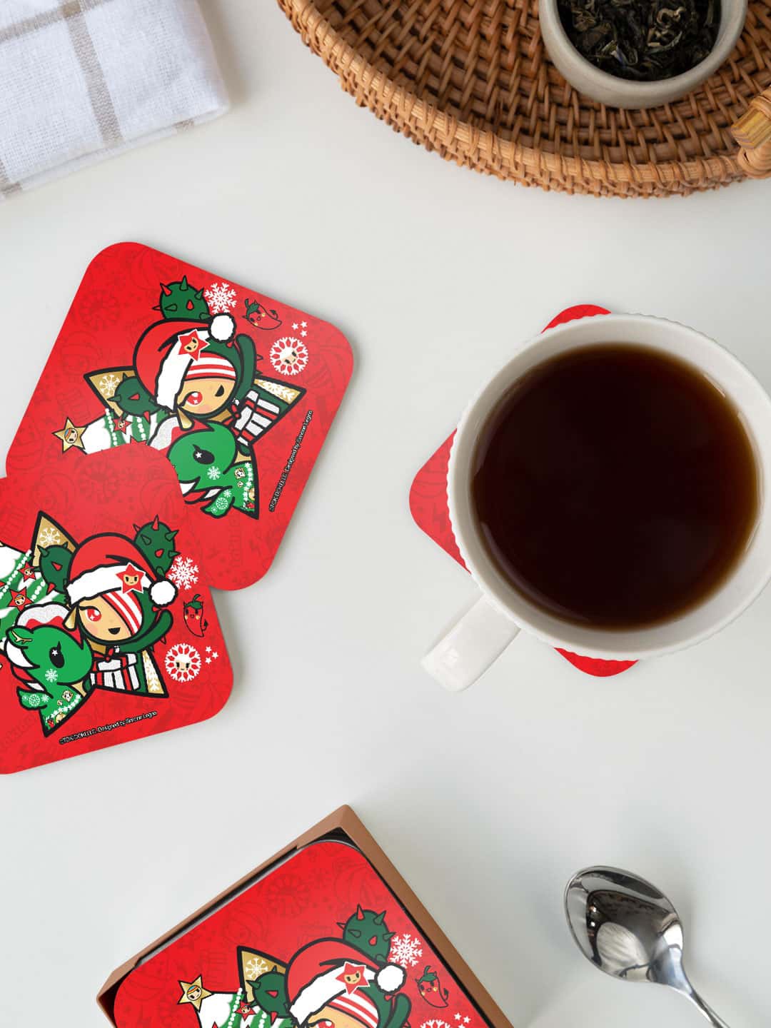 

macmerise Toki Doki Red & Green Merryland Printed Square Coaster