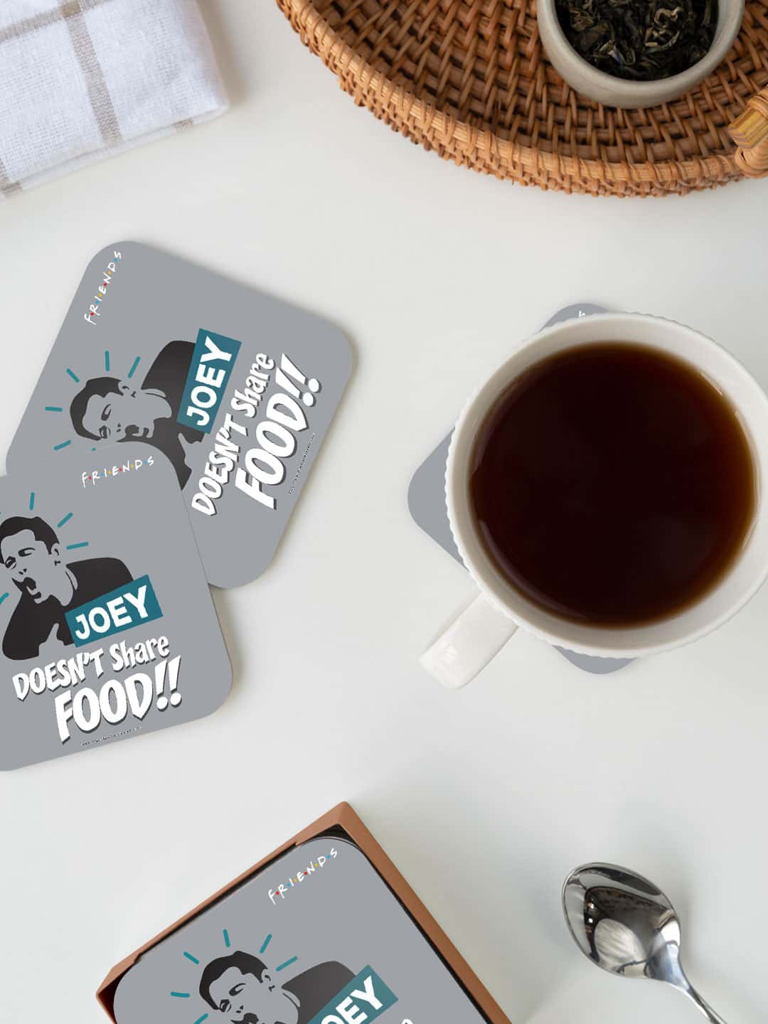 

macmerise Friends Grey & Blue Joey Doesn't Share Food Printed Square Coaster