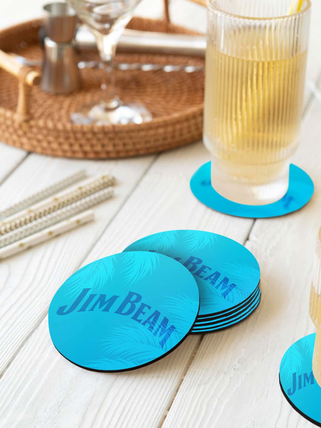 

macmerise Blue & Green 6 Pieces Palms Printed Round Coasters