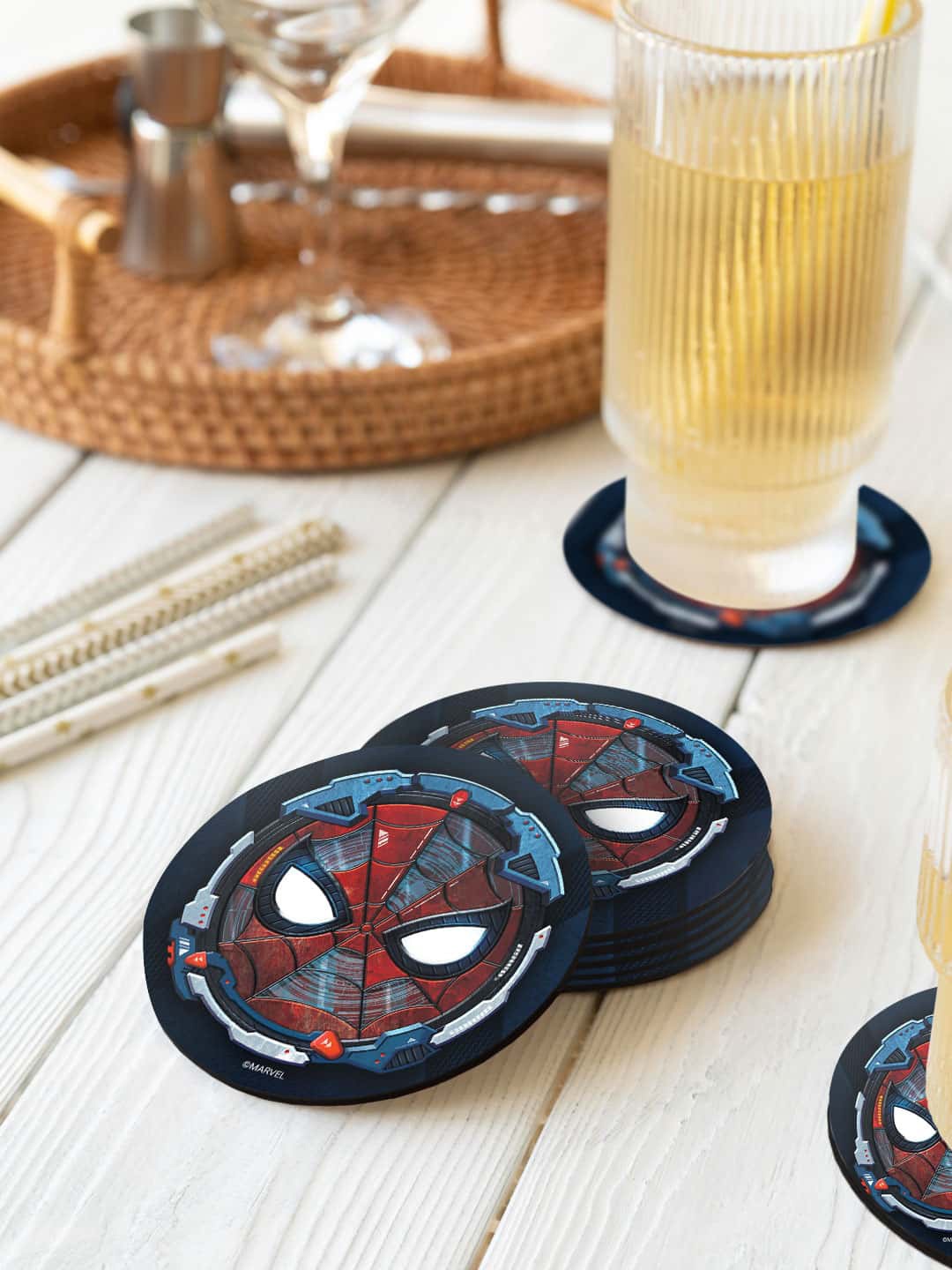 

macmerise Marvel Blue & Red 6 Pieces Armor Badge Spider Man Printed Round Coasters
