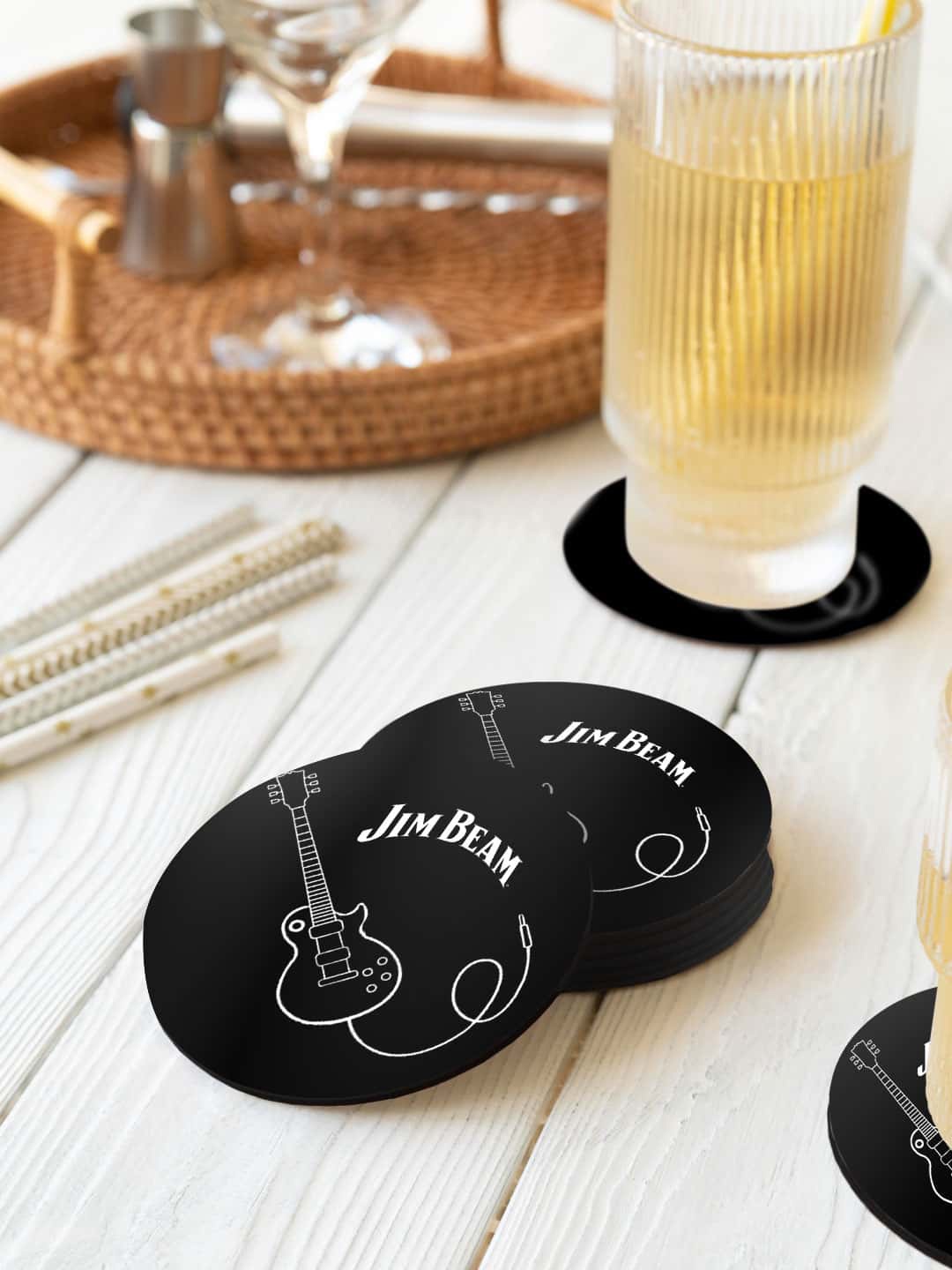 

macmerise 6 Pcs Black & White Jim Beam Printed Coasters