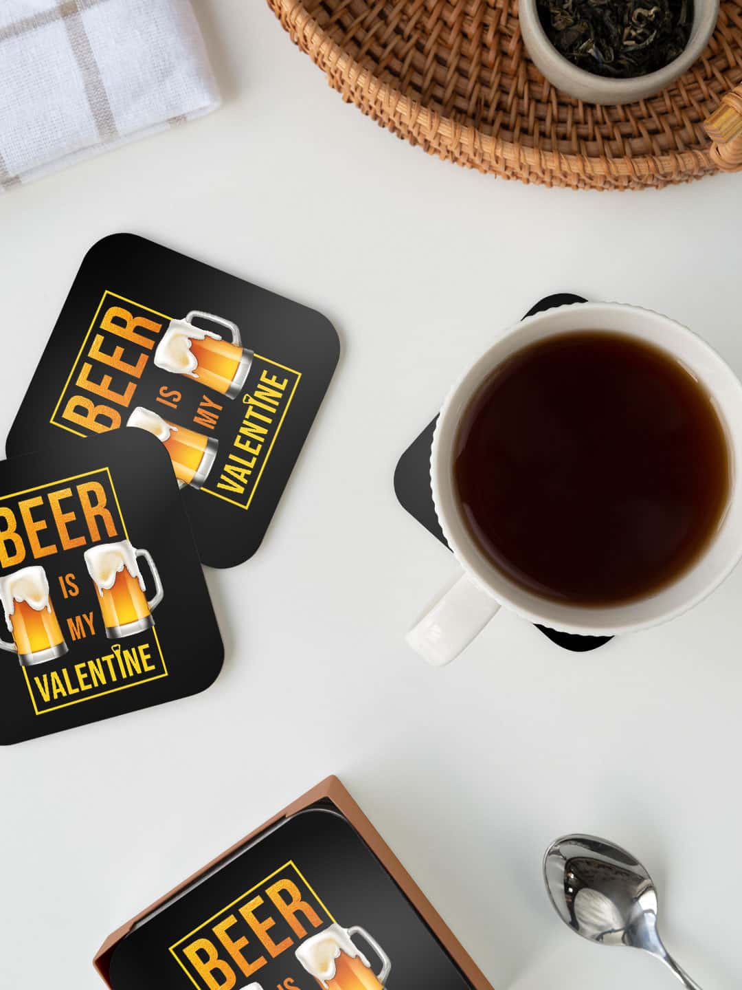 

macmerise Black & Orange Beer my Valentine Printed Square Coaster