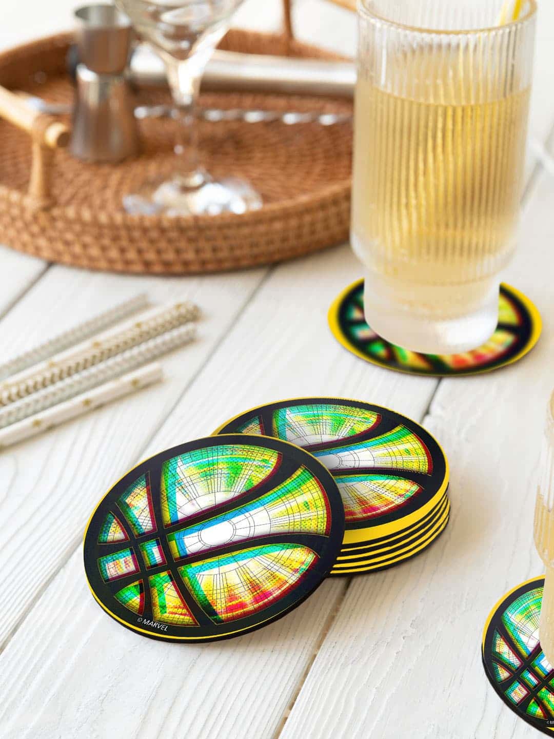 

macmerise Marvel Green & Black 6 Pieces Multiversal Logo Printed Round Coasters