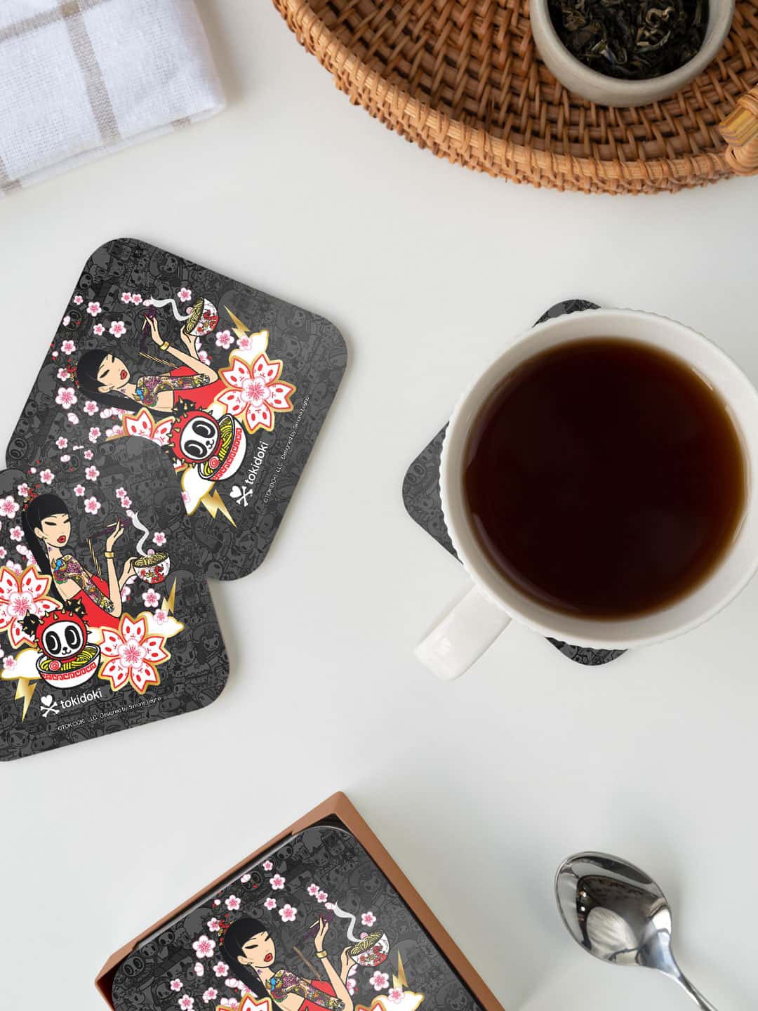 

macmerise Toki Doki Black & Red TD Flower Power Printed Square Coaster