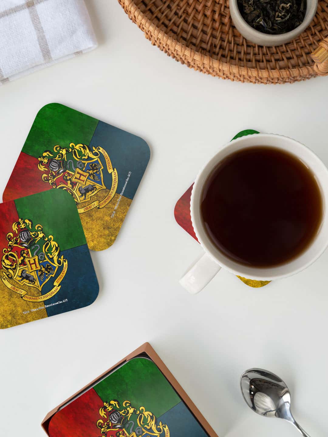 

macmerise Harry Potter Red & Green Hogwarts Sigil United Printed Square Coaster
