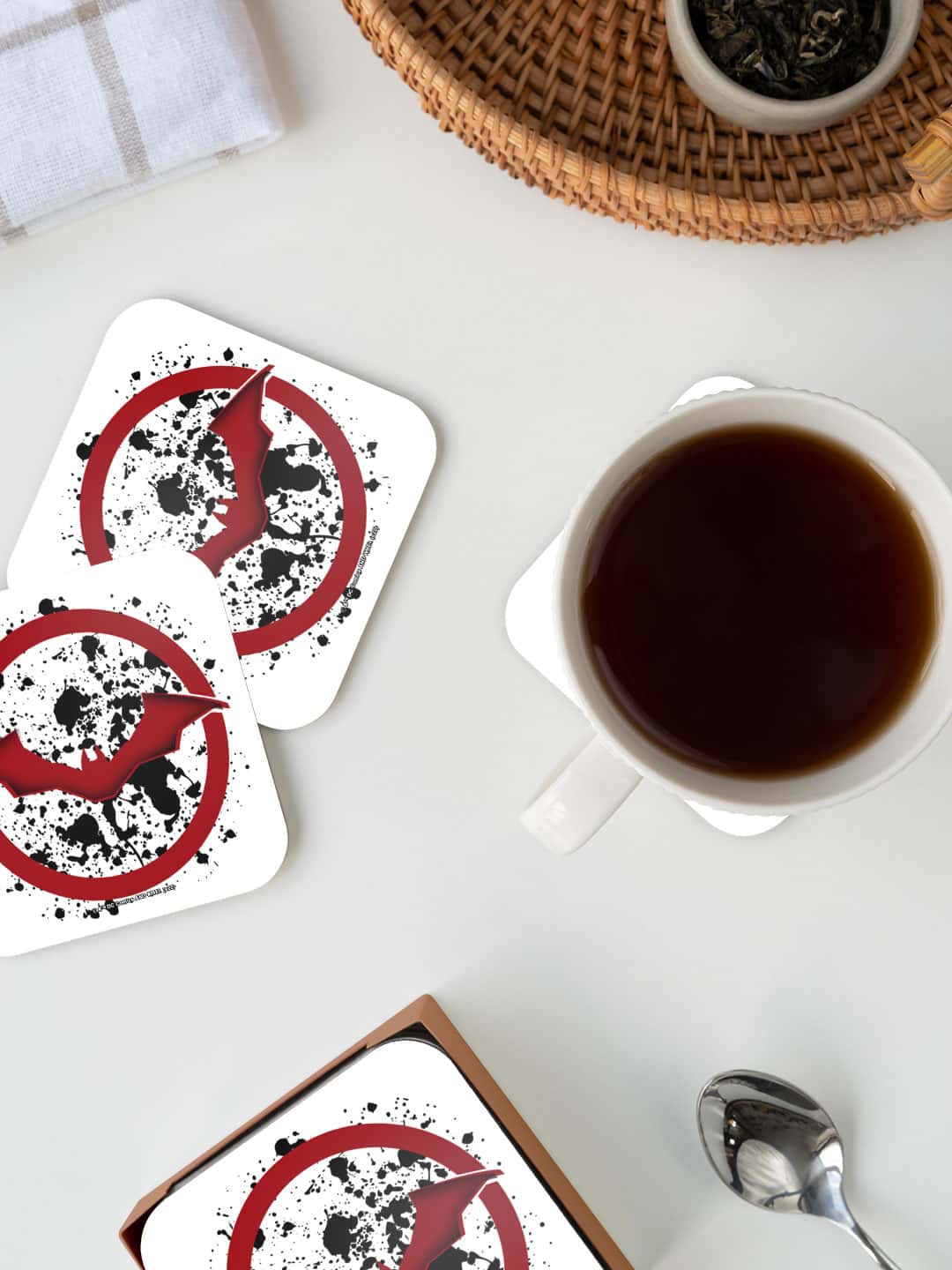 

macmerise DC Comics Red & White The Batman Logo Printed Square Coaster