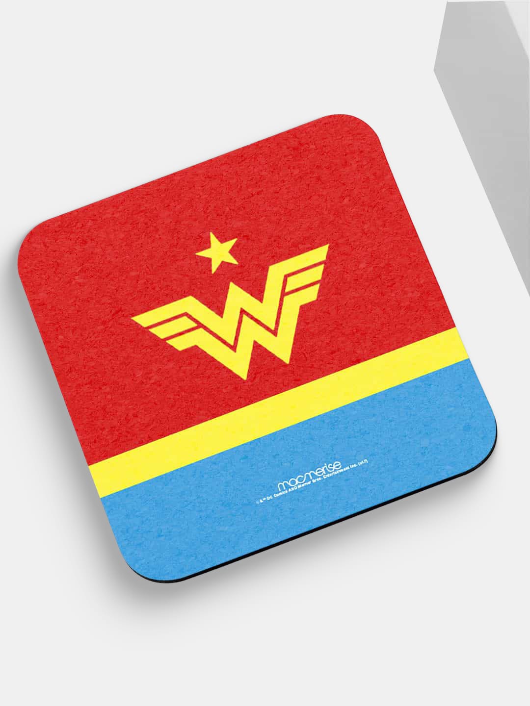 

macmerise DC Comics Red & Blue Iconic Wonder Woman Logo Printed Square Coaster