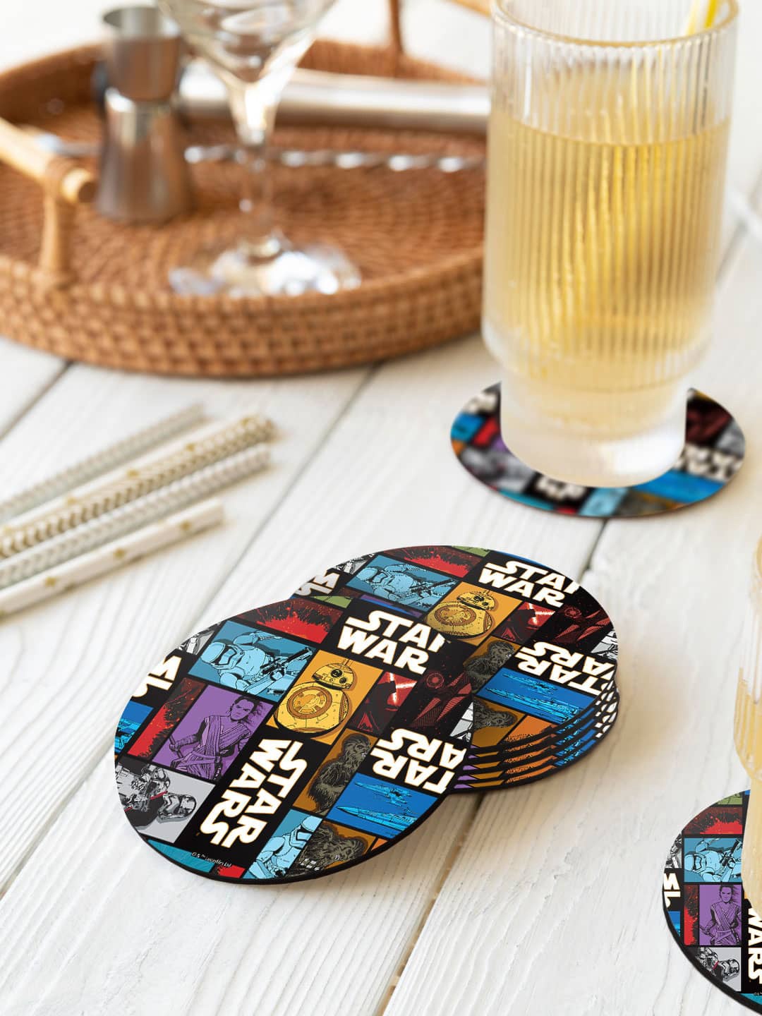 

macmerise Star Wars Blue & Yellow 6 Pieces The Force Awakens Printed Round Coasters