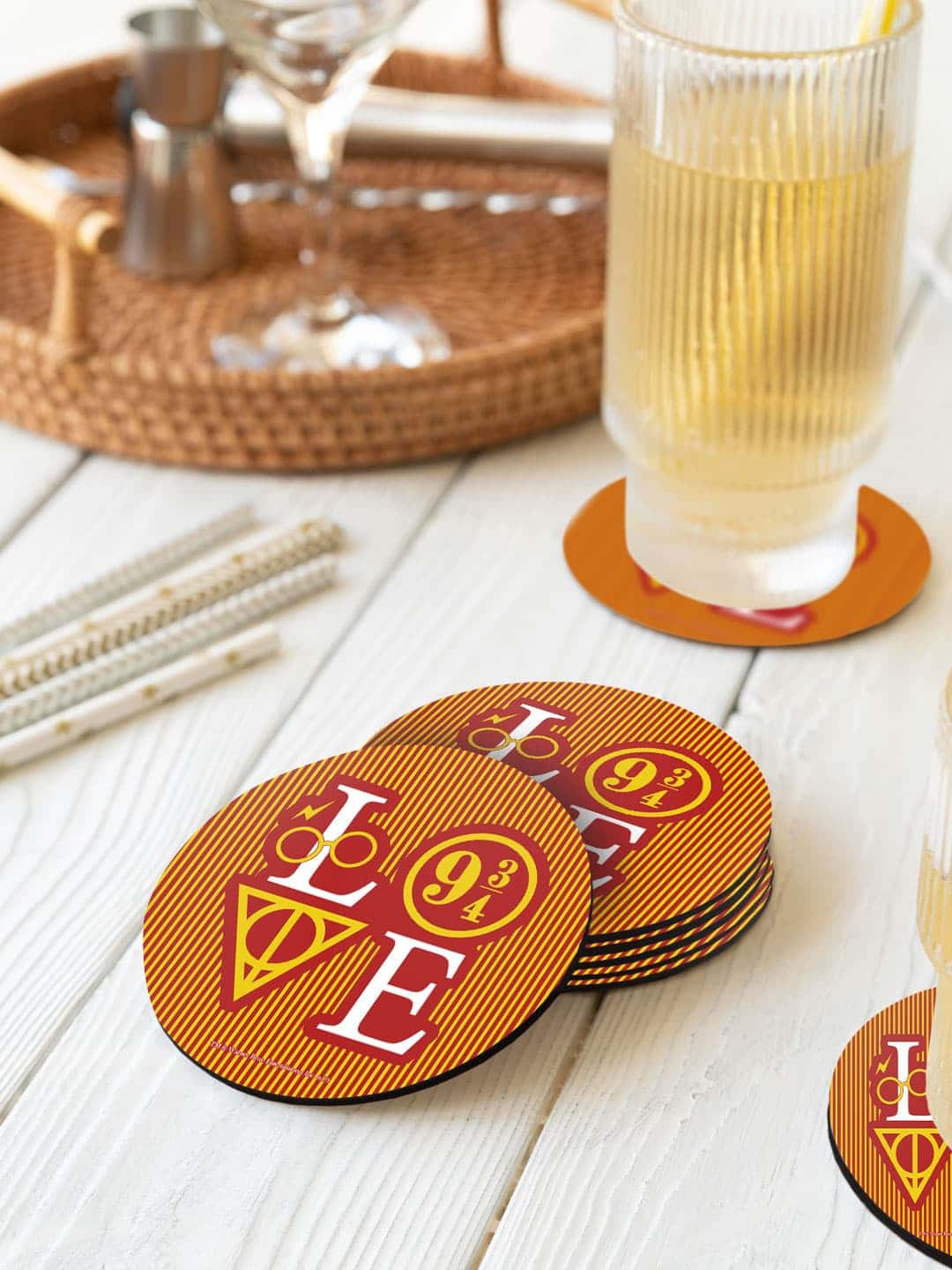 

macmerise Harry Potter Red & Yellow 6 Pieces Love 934 Printed Round Coasters