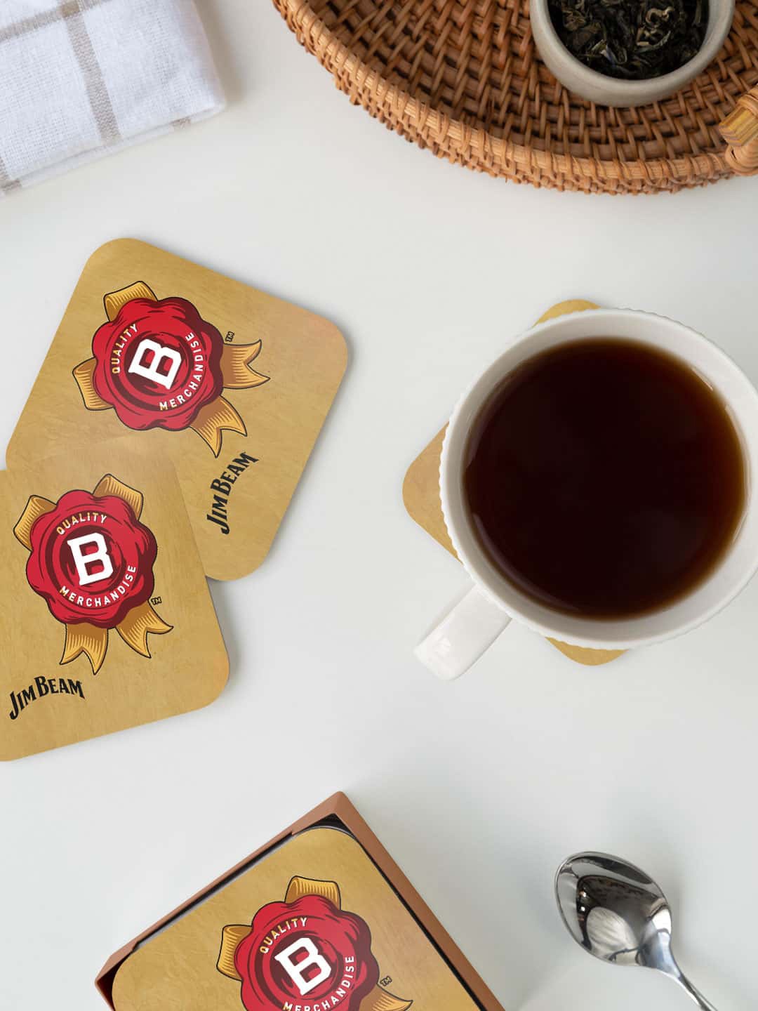 Macmerise Brown & Red 5 Pcs Jim Beam Printed Square Coasters