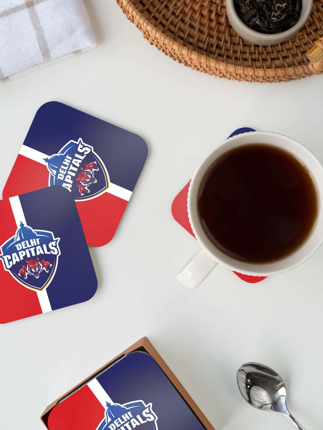 

macmerise Red & Blue Delhi Capitals Stripes Printed Square Coaster