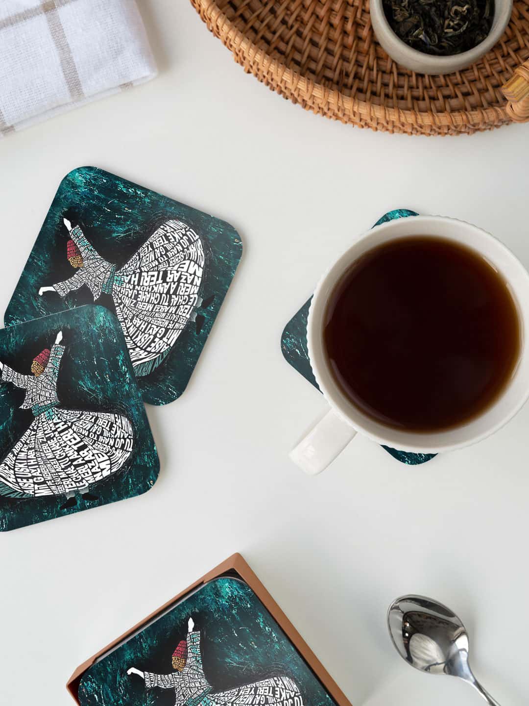 

macmerise White & Green Shukran Allah Printed Square Coaster