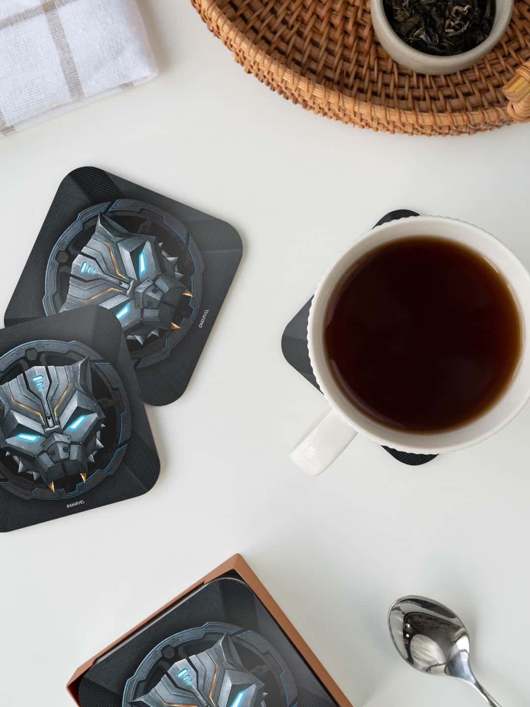 

macmerise Grey & Blue Armor Badge Black Panther Printed Square Coaster