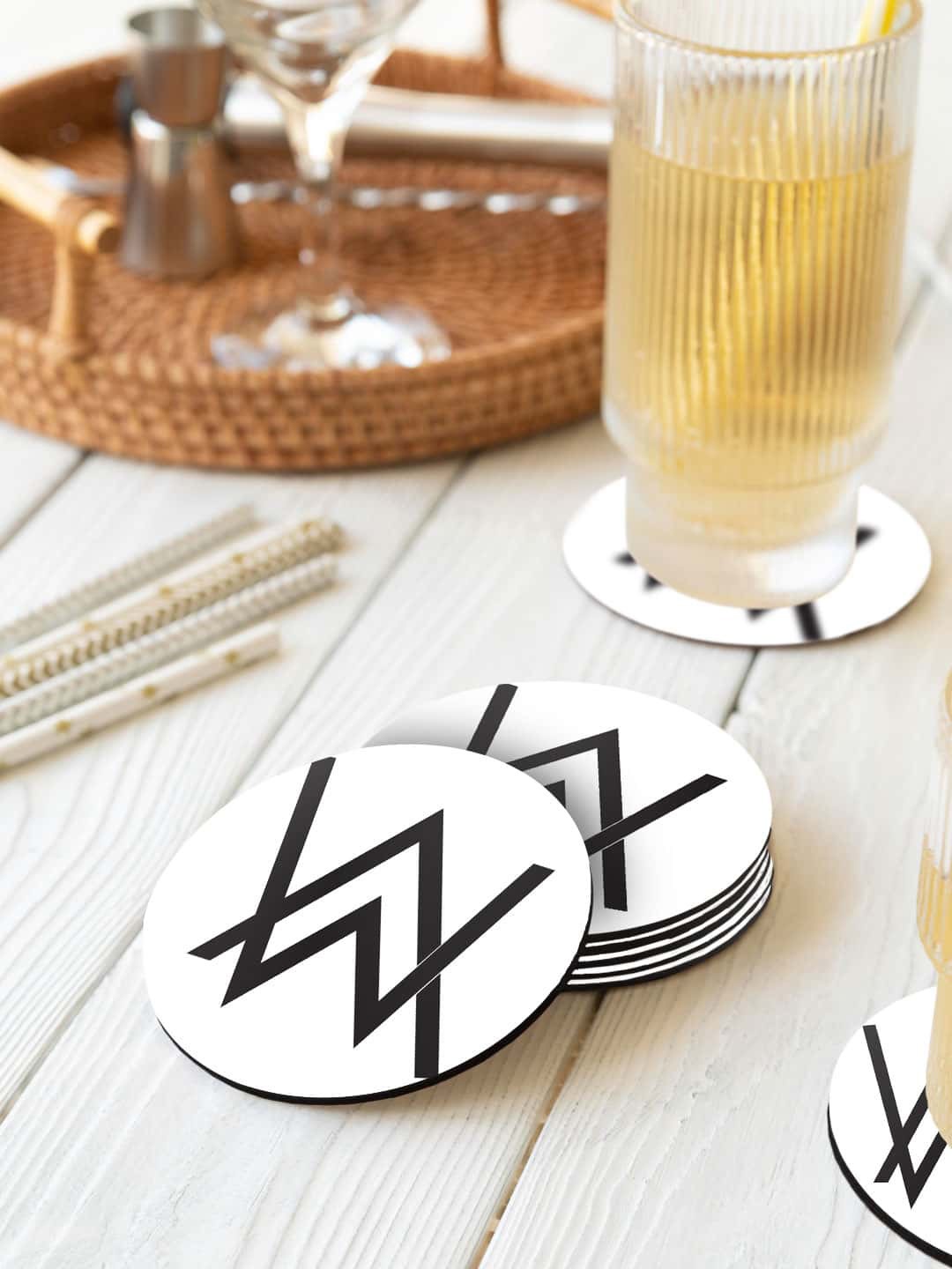 

macmerise Alan Walker White & Black 6 Pieces Logo Printed Round Coasters