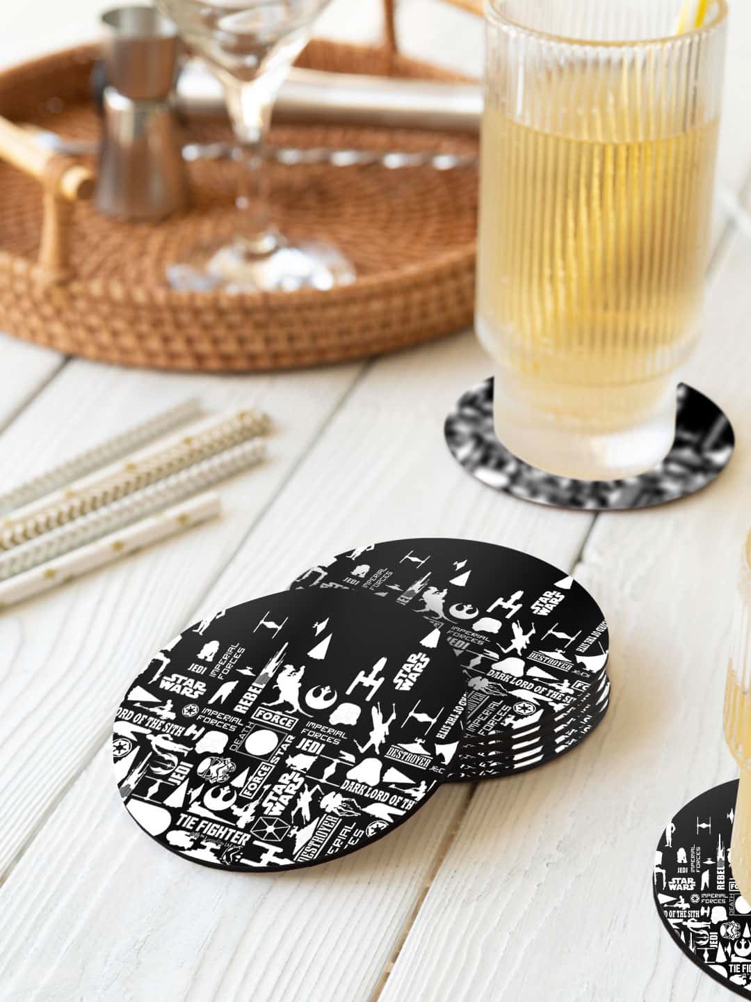 

macmerise Star Wars Black & White 6 Pieces Era Printed Round Coasters