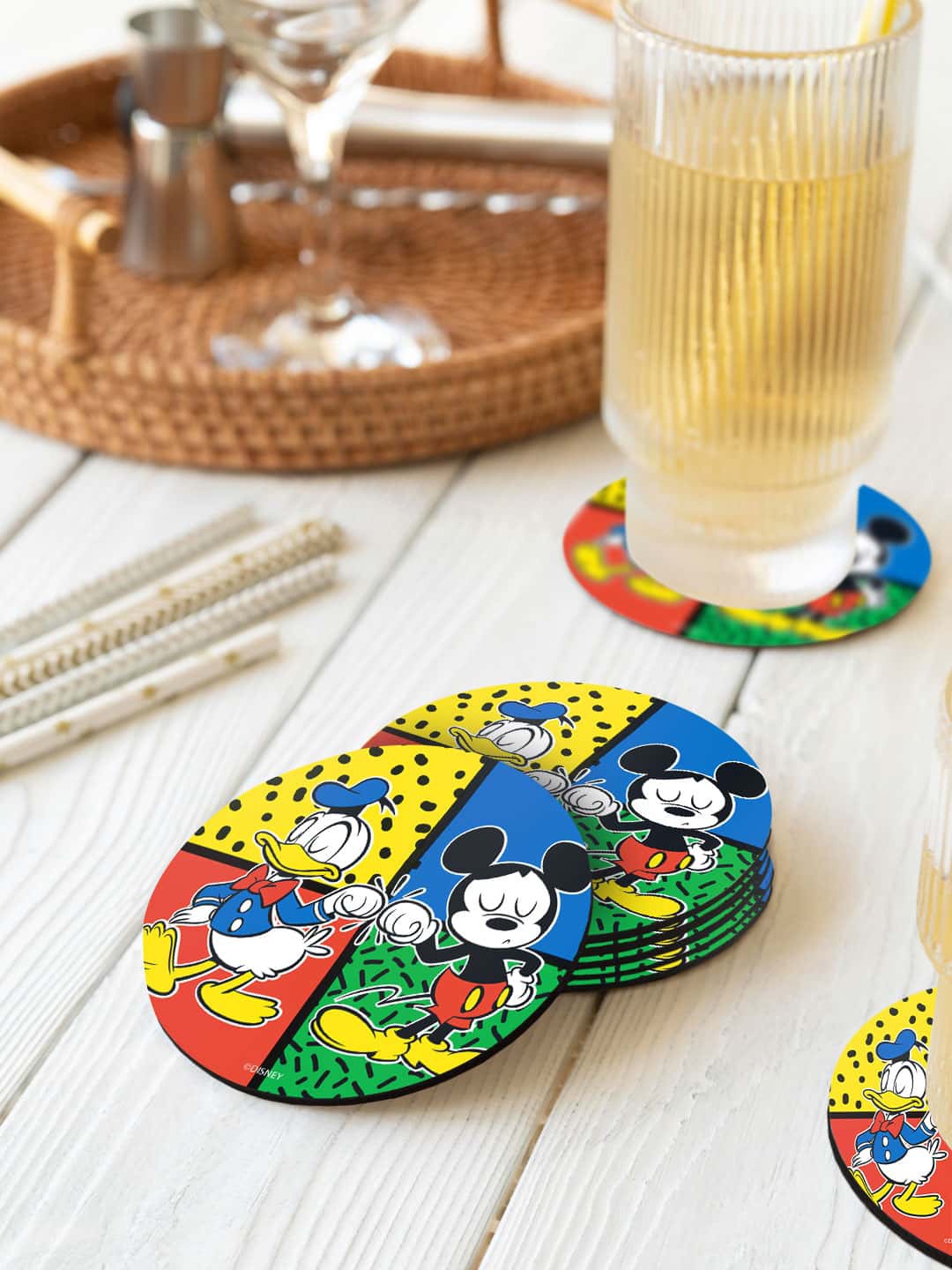 

macmerise Disney 6 Pcs Red & Yellow Fist Bump Printed Round Coasters
