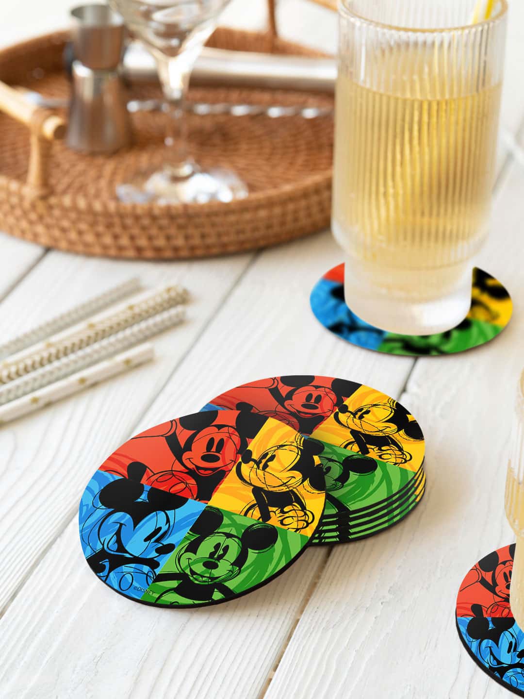 

macmerise Disney Blue & Red 6 Pieces Shades of Mickey Printed Round Coasters