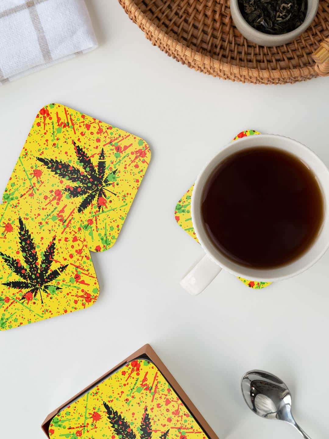 

macmerise Yellow & Green Rasta Splash Printed Square Coaster