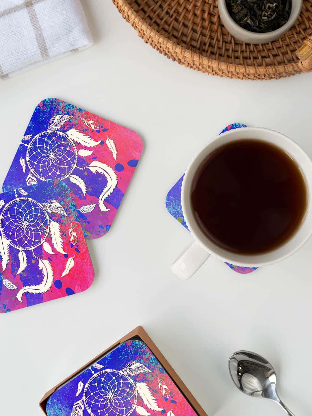 

macmerise Illustrations Blue & Pink Dream Catcher Printed Square Coaster