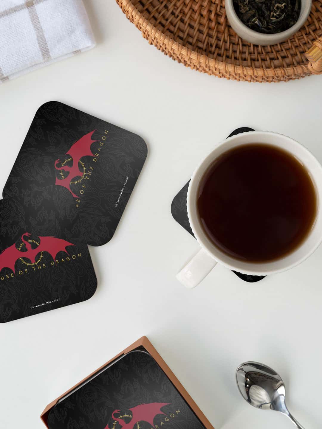 

macmerise House Of The Dragon Black & Red Dragon Printed Square Coaster