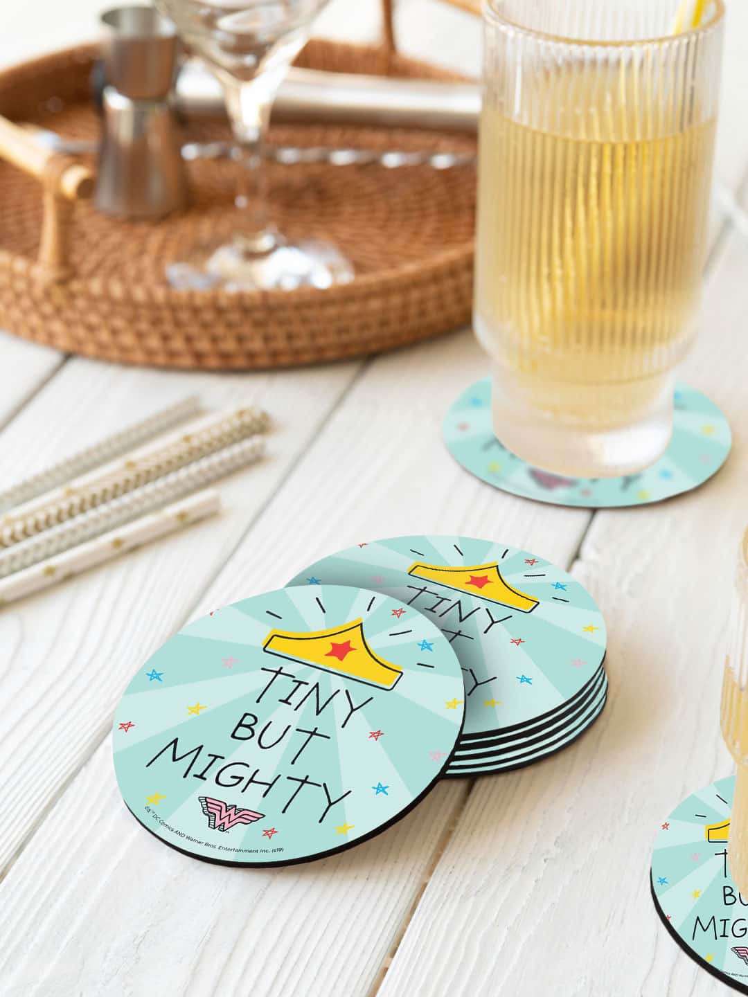 

macmerise DC Comics Blue & Yellow 6 Pieces Tiny But Mighty Printed Round Coasters