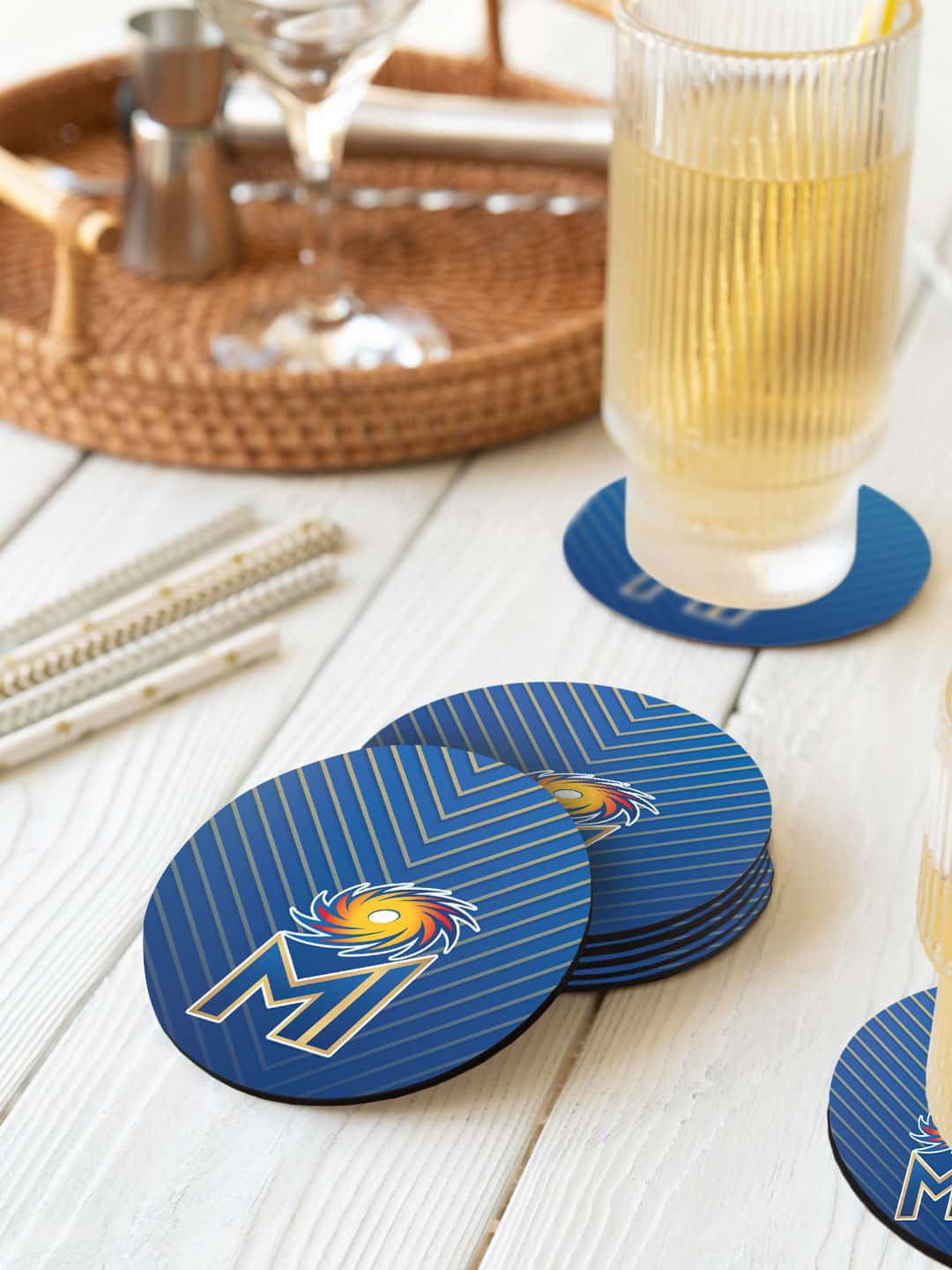 

macmerise Blue & Yellow 6 Pieces Emblem Printed Round Coasters