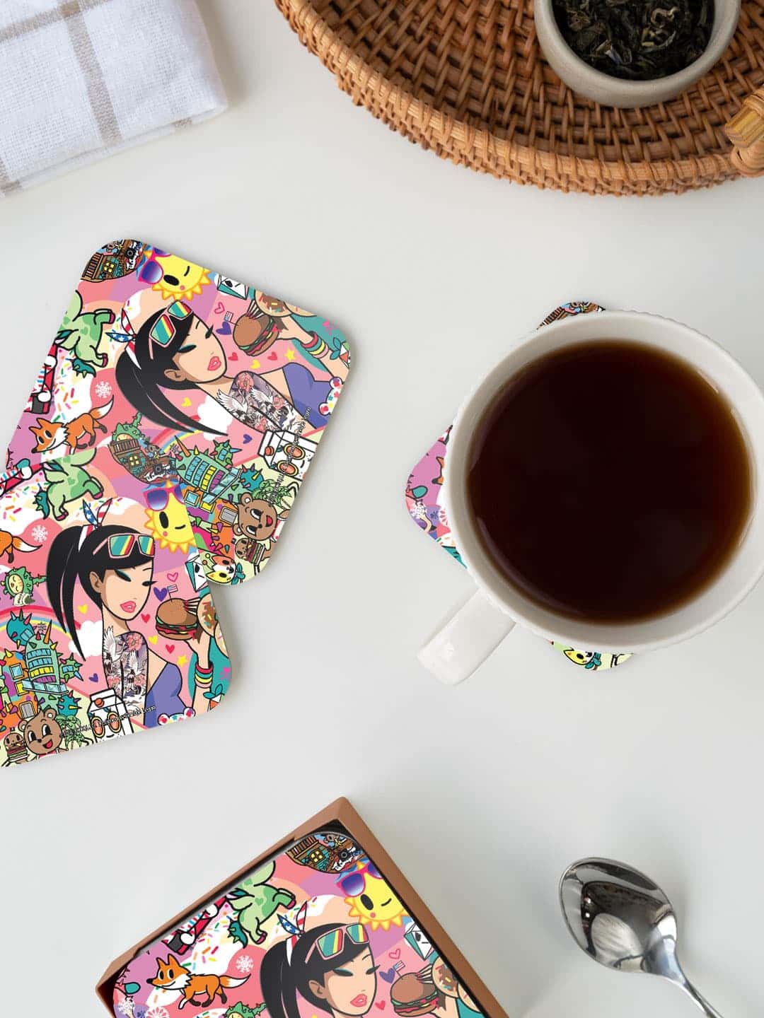 

macmerise Toki Doki Pink & Green TD Wallpaper Printed Square Coaster