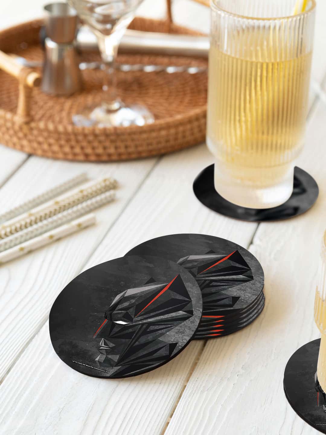 

macmerise Black & Red 6 Pieces Batman Printed Round Coasters