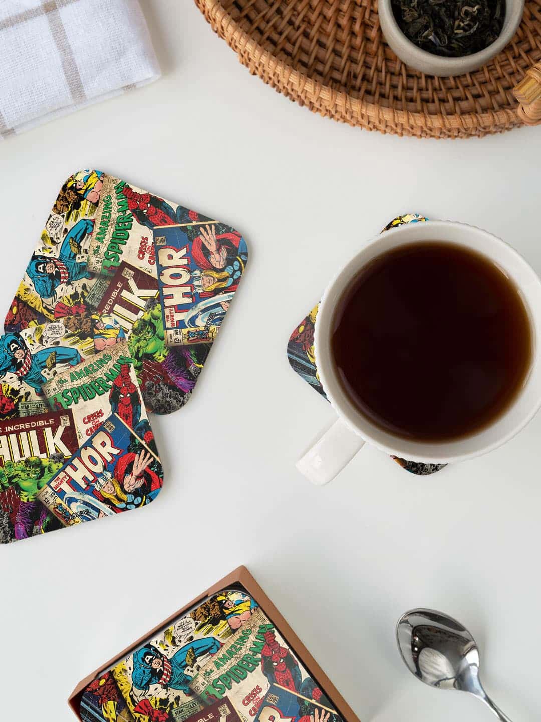 

macmerise Marvel Red & Yellow Comics Collection Printed Square Coaster