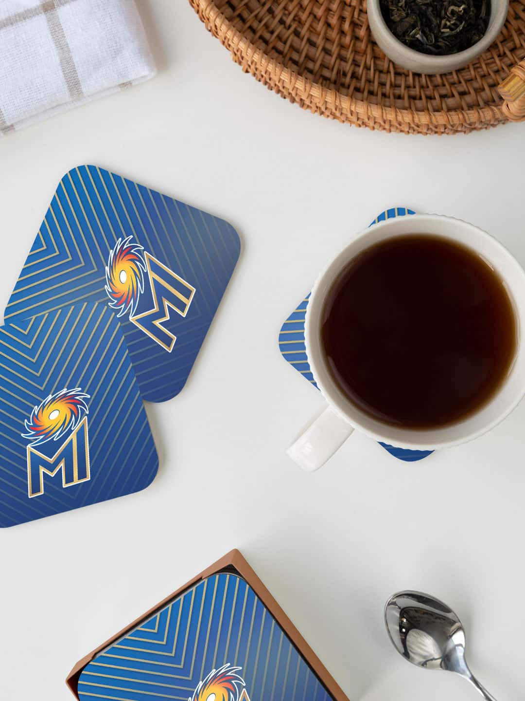

macmerise Mumbai Indians Blue & Yellow Emblem Printed Square Coaster
