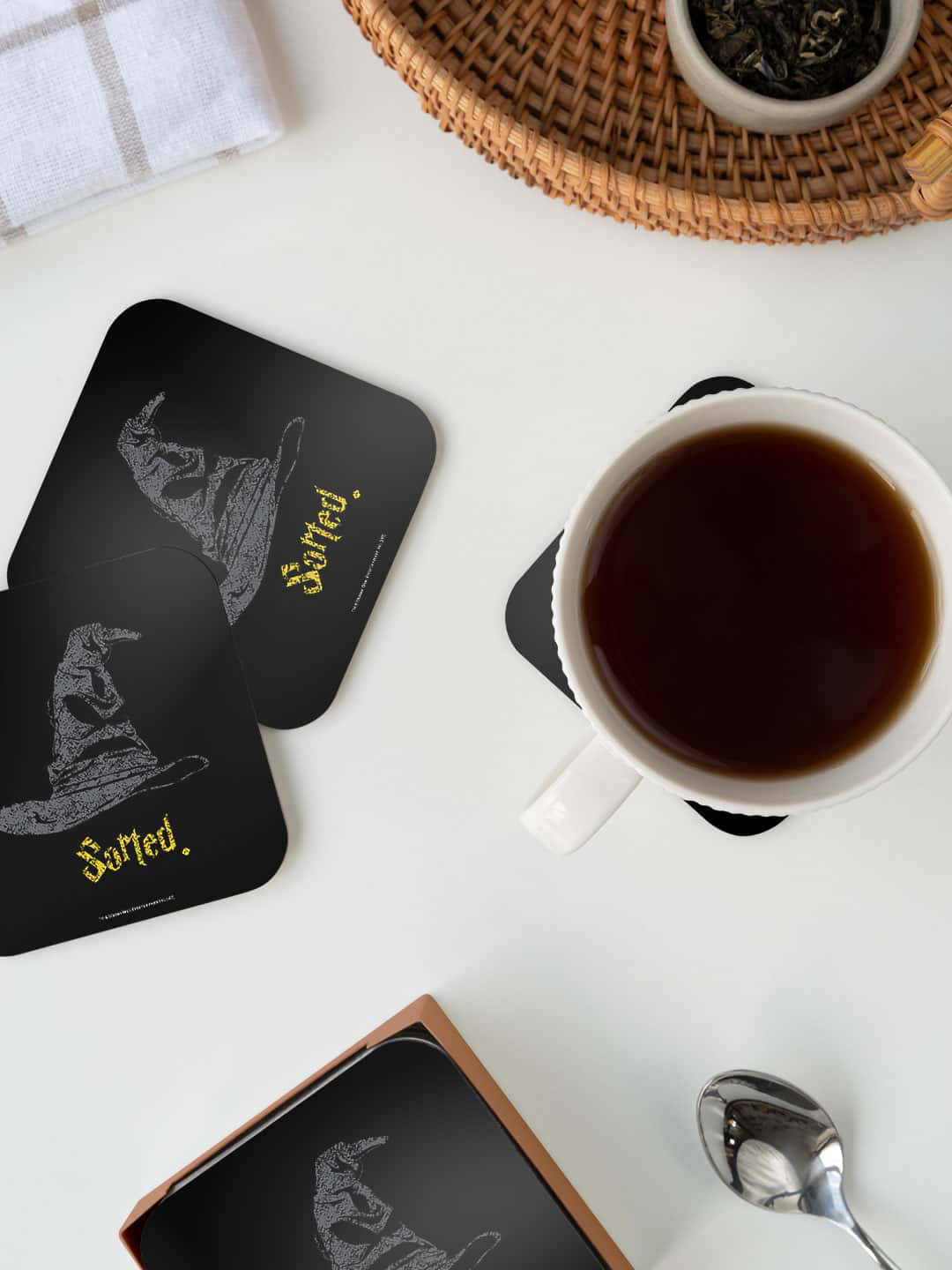 

macmerise Harry Potter Yellow & Black Sorting Hat Printed Square Coaster