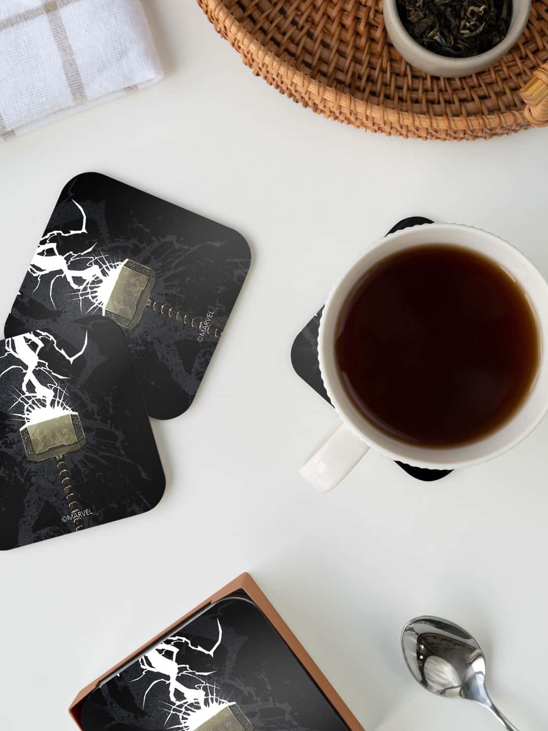 

macmerise Marvel Black & White The Thunderous Hammer Printed Square Coaster
