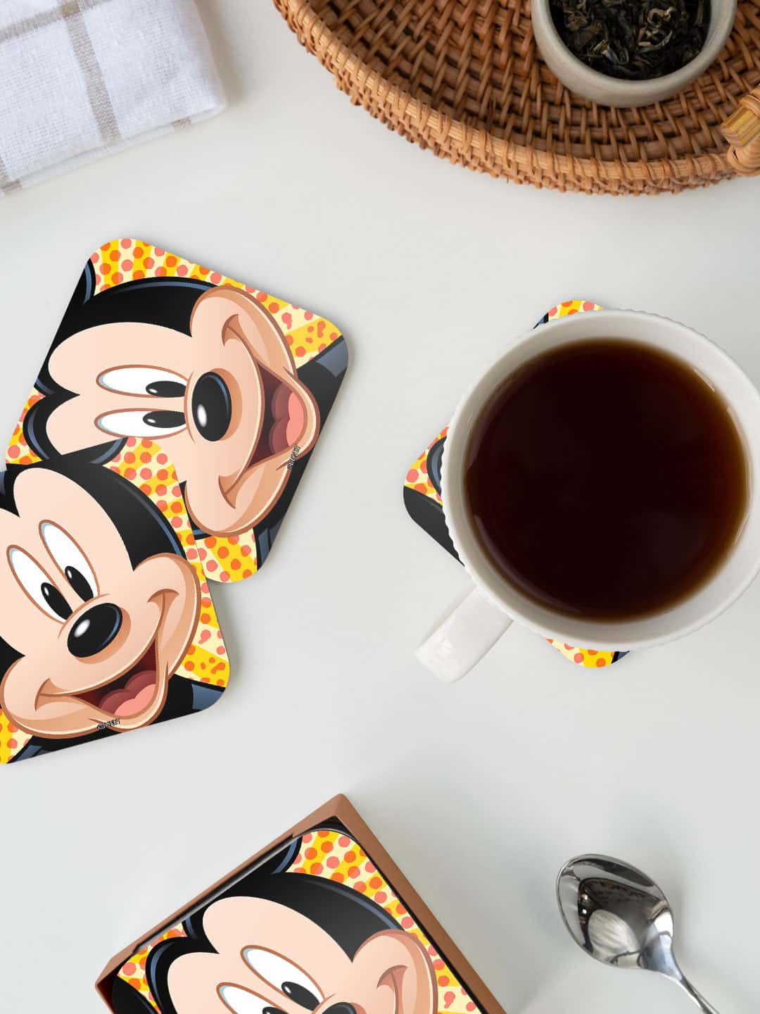 

macmerise Disney Beige & Black Zoom Up Mickey Printed Square Coaster