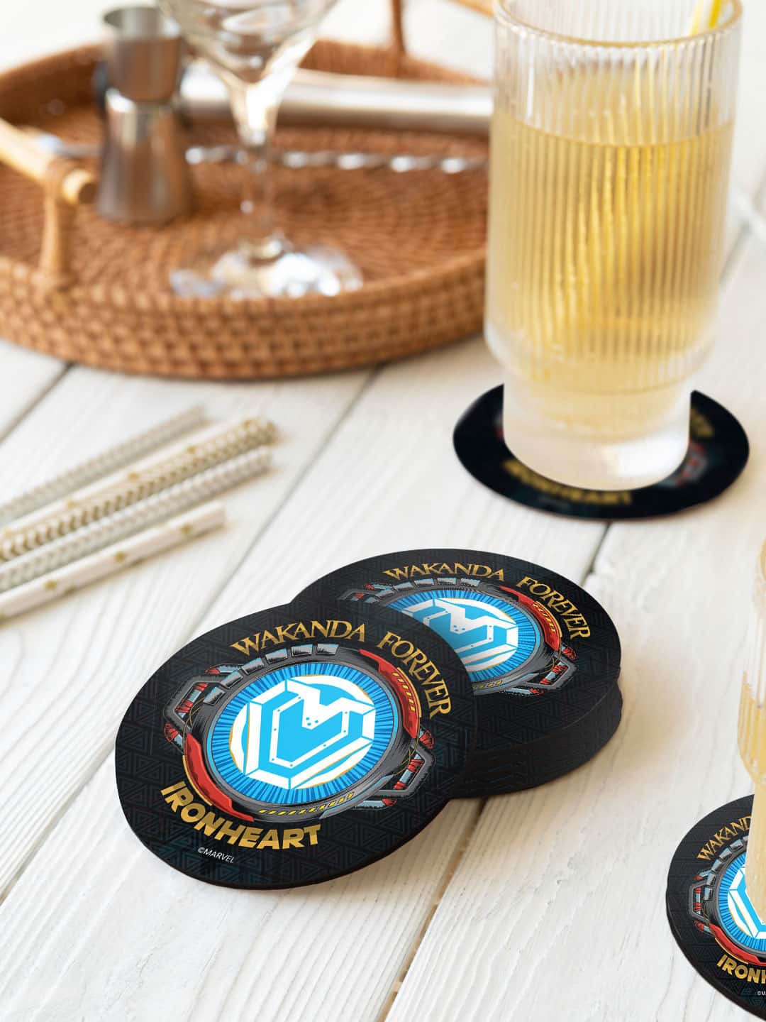 

macmerise Black & Blue 6 Pieces Wakanda Forever Wakanda Power Printed Round Coasters