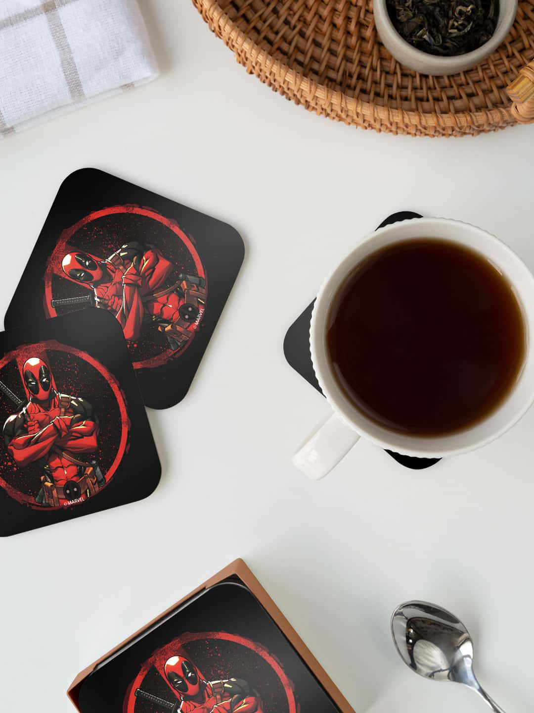 

macmerise Marvel Red & Black Deadpool Stance Printed Square Coaster