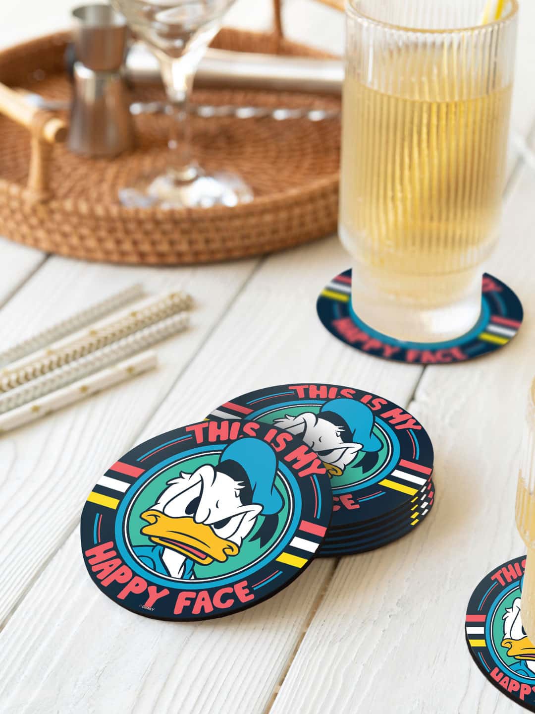 

macmerise Disney Blue & Red 6 Pieces Donalds Happy Face Printed Round Coasters
