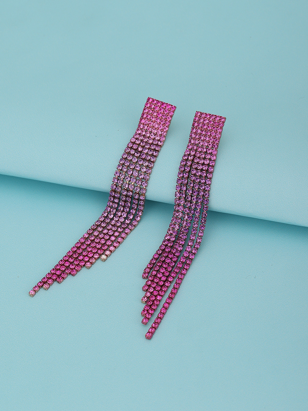 

Carlton London Gold-Plated CZ Studded Contemporary Drop Earrings, Pink