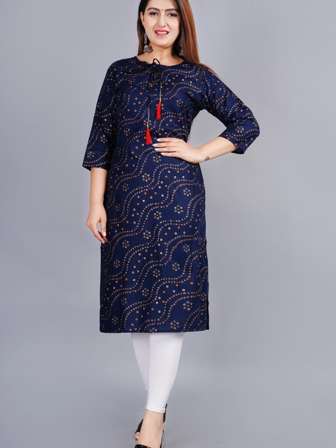 

SIPET Bandhani Printed Straight Kurta, Blue