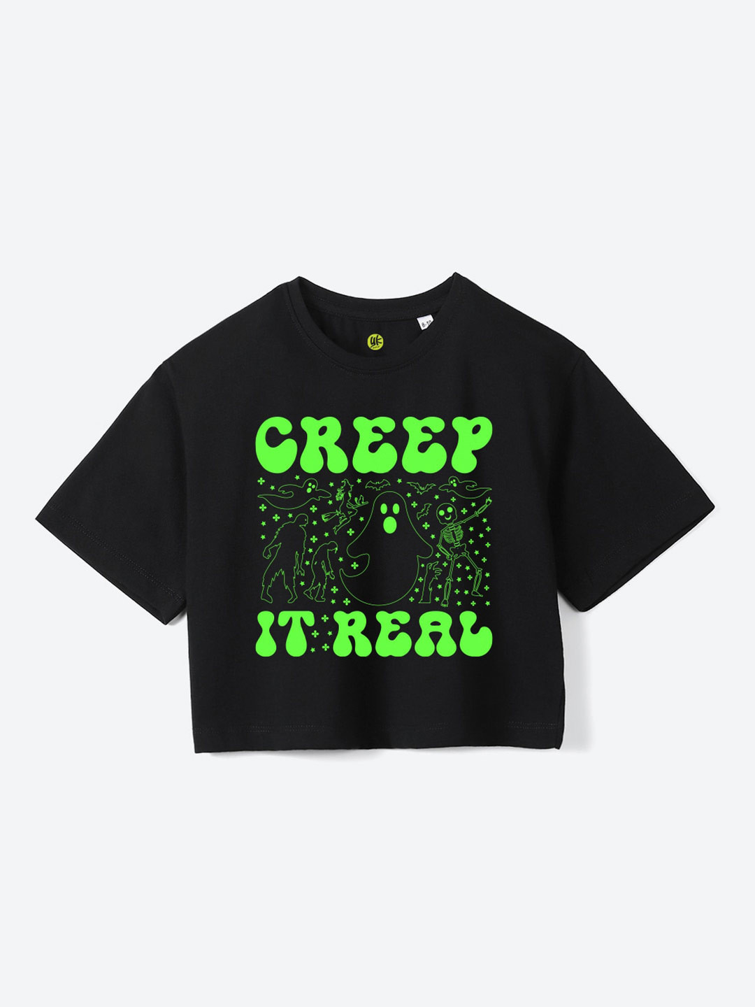

YK Girls Typography Printed Oversized Cotton T-shirt, Black