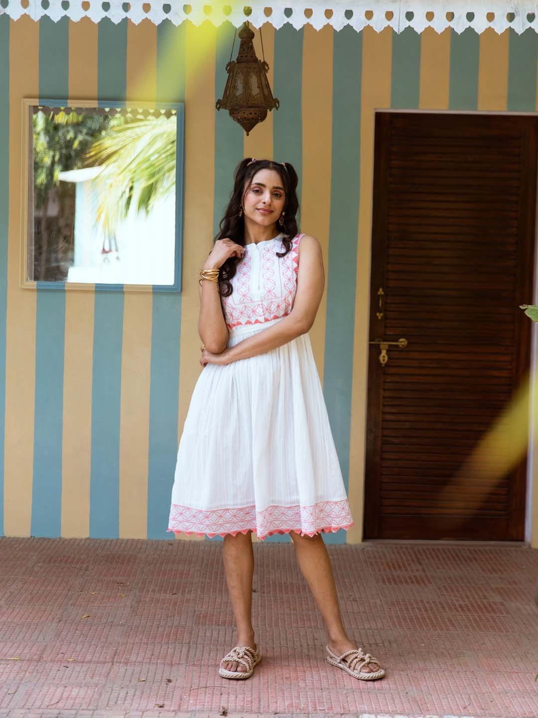 

Aadews Pink A-Line Midi Dress