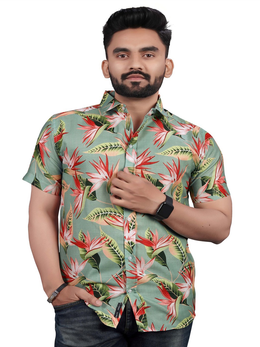 

Bought First Men Green Premium Floral Opaque Printed Casual Shirt