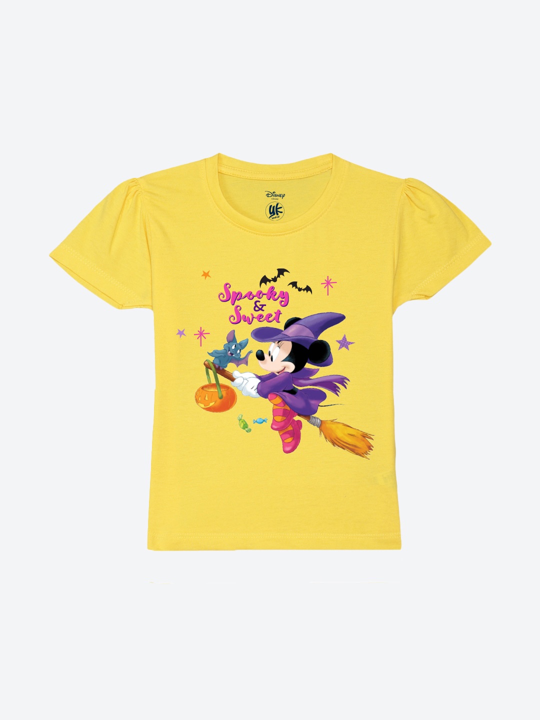 

YK Disney Girls Minnie Mouse Printed Cotton T-shirt, Yellow