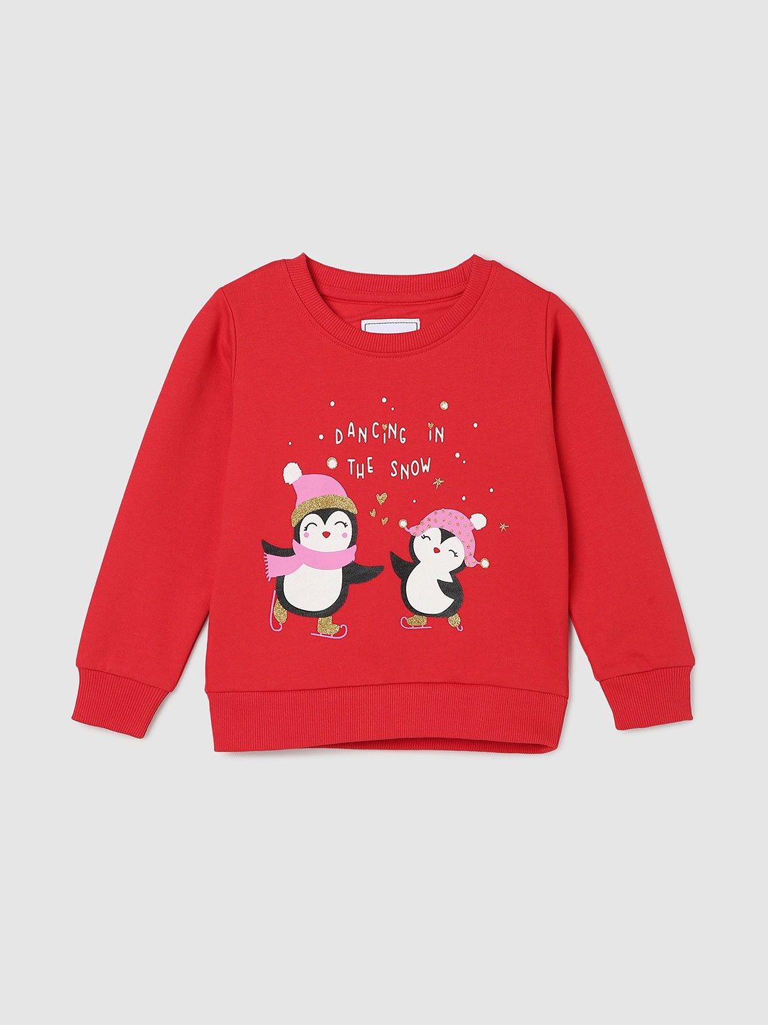 

max Girls Graphic Printed Pullover Pure Cotton Sweatshirt, Red