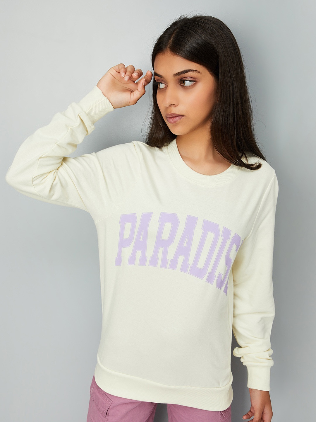 

max Girls Typography Printed Pure Cotton Sweatshirt, Off white